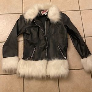 Fun leather boutique jacket with fur trim